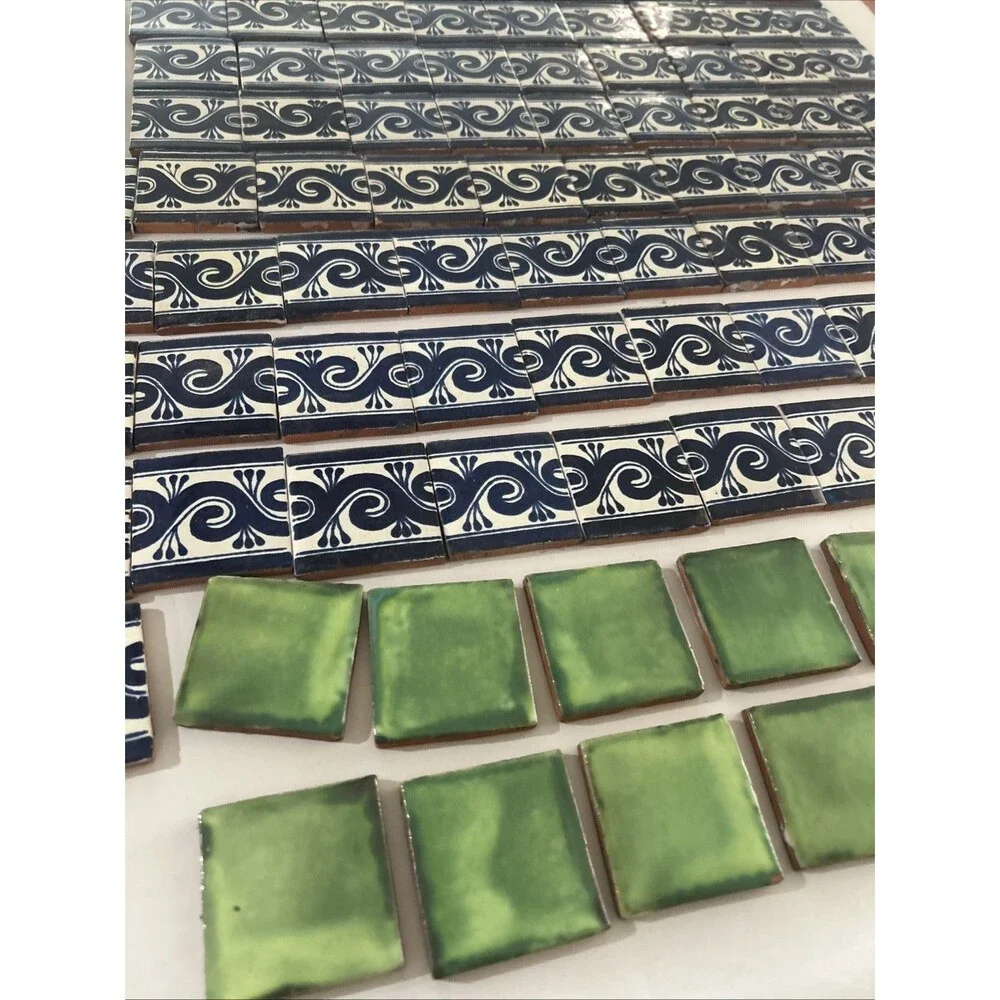 Lot Of 144 Antique decorative clay tiles  hand painted  2”x2”